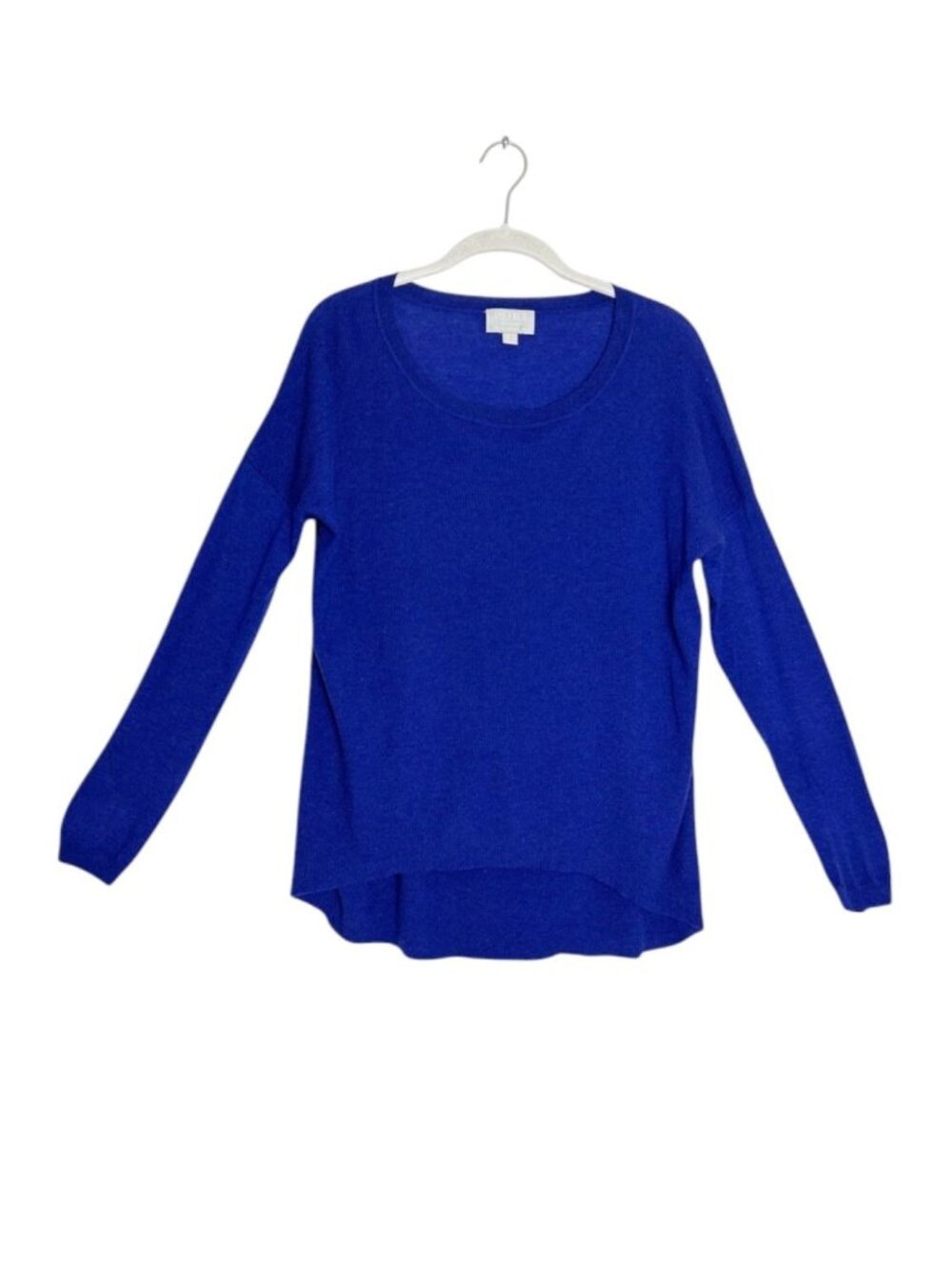 Pure Collection Cashmere Long Sleeve Hi-Lo Sweater in Blue - Sz 6